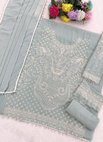 Thumbnail for Vegaa Fashion Light Sky Blue Georgette Embroidered Beads Designer Salwar Suit