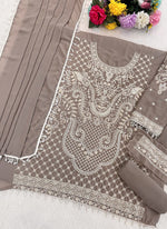 Thumbnail for Vegaa Fashion Light Brown Georgette Embroidered Beads Designer Salwar Suit