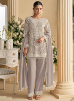 Thumbnail for Vegaa Fashion Light Brown Georgette Embroidered Beads Designer Salwar Suit