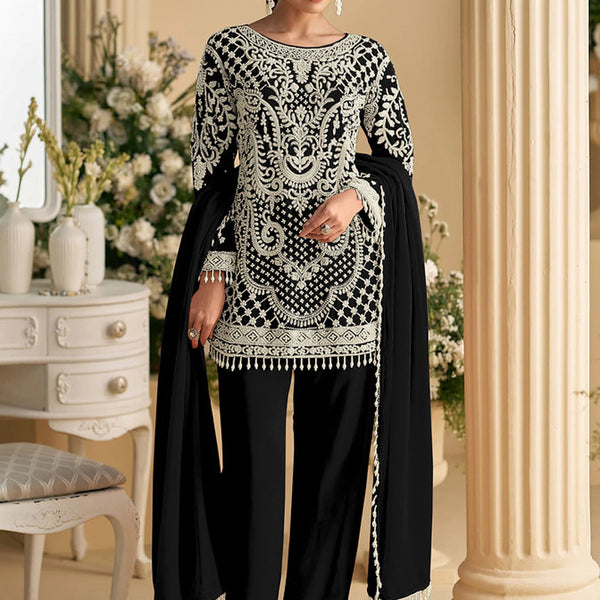 Vegaa Fashion Black Georgette Embroidered Beads Designer Salwar Suit