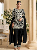 Thumbnail for Vegaa Fashion Black Georgette Embroidered Beads Designer Salwar Suit