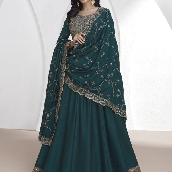 Vegaa Fashion Teal Vichitra Silk Sequence Anarkali Suit