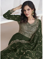 Thumbnail for Vegaa Fashion Mehendi Vichitra Silk Sequence Anarkali Suit