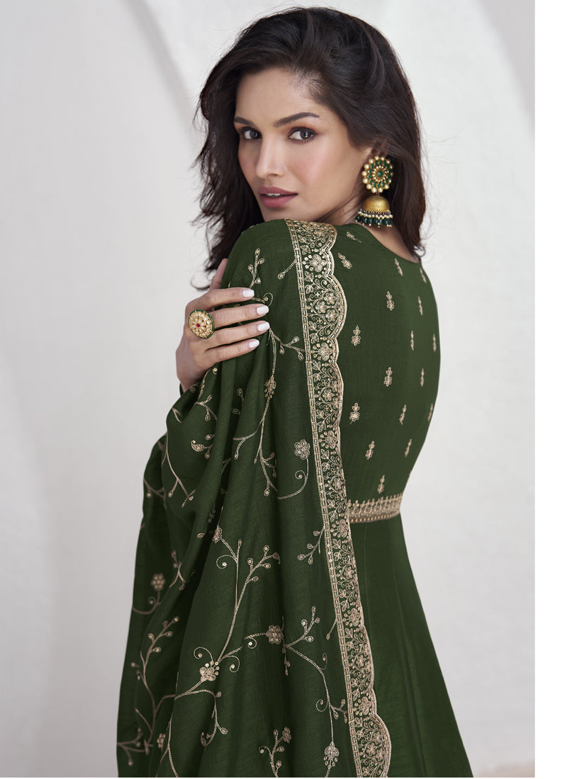 Vegaa Fashion Mehendi Vichitra Silk Sequence Anarkali Suit
