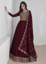 Thumbnail for Vegaa Fashion Maroon Vichitra Silk Sequence Anarkali Suit