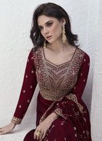 Thumbnail for Vegaa Fashion Maroon Vichitra Silk Sequence Anarkali Suit