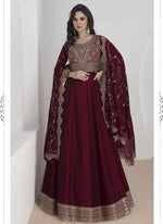 Thumbnail for Vegaa Fashion Maroon Vichitra Silk Sequence Anarkali Suit
