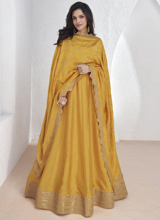 Vegaa Fashion Yellow Vichitra Silk Sequence Anarkali Suit