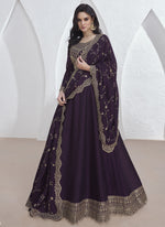 Thumbnail for Vegaa Fashion Violet Vichitra Silk Sequence Anarkali Suit