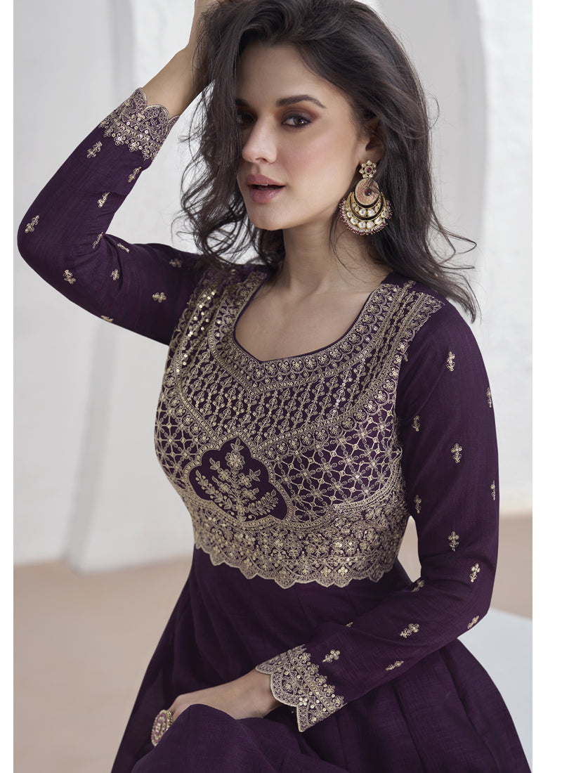 Vegaa Fashion Violet Vichitra Silk Sequence Anarkali Suit