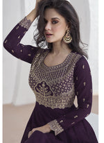 Thumbnail for Vegaa Fashion Violet Vichitra Silk Sequence Anarkali Suit