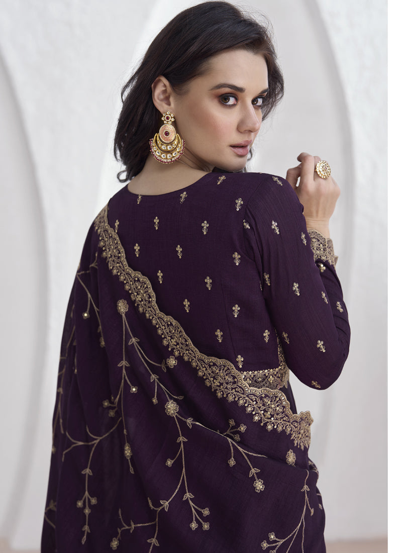 Vegaa Fashion Violet Vichitra Silk Sequence Anarkali Suit