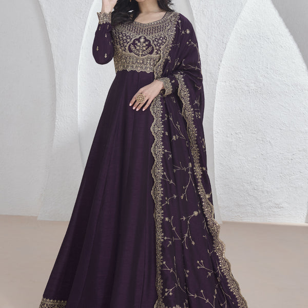 Vegaa Fashion Violet Vichitra Silk Sequence Anarkali Suit