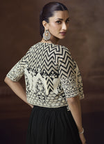 Thumbnail for Vegaa Fashion Black Real Chinon Silk Embroidered Jacket Style Palazzo Suit