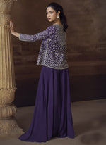 Thumbnail for Vegaa Fashion Violet Real Chinon Silk Embroidered Jacket Style Palazzo Suit