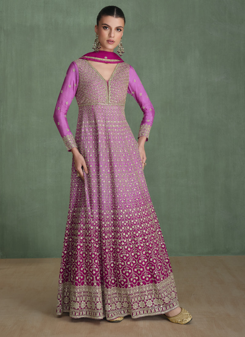 Vegaa Fashion Pink Real Georgette Embroidered Anarkali Suit