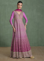 Thumbnail for Vegaa Fashion Pink Real Georgette Embroidered Anarkali Suit