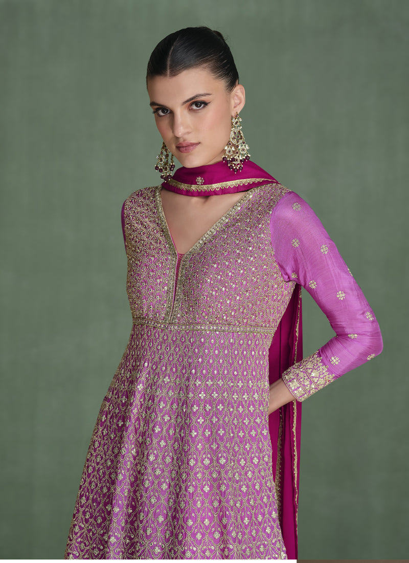 Vegaa Fashion Pink Real Georgette Embroidered Anarkali Suit