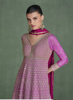 Thumbnail for Vegaa Fashion Pink Real Georgette Embroidered Anarkali Suit
