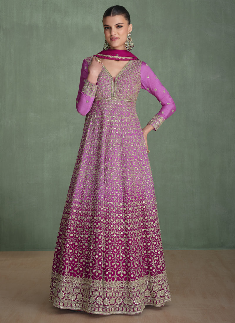 Vegaa Fashion Pink Real Georgette Embroidered Anarkali Suit