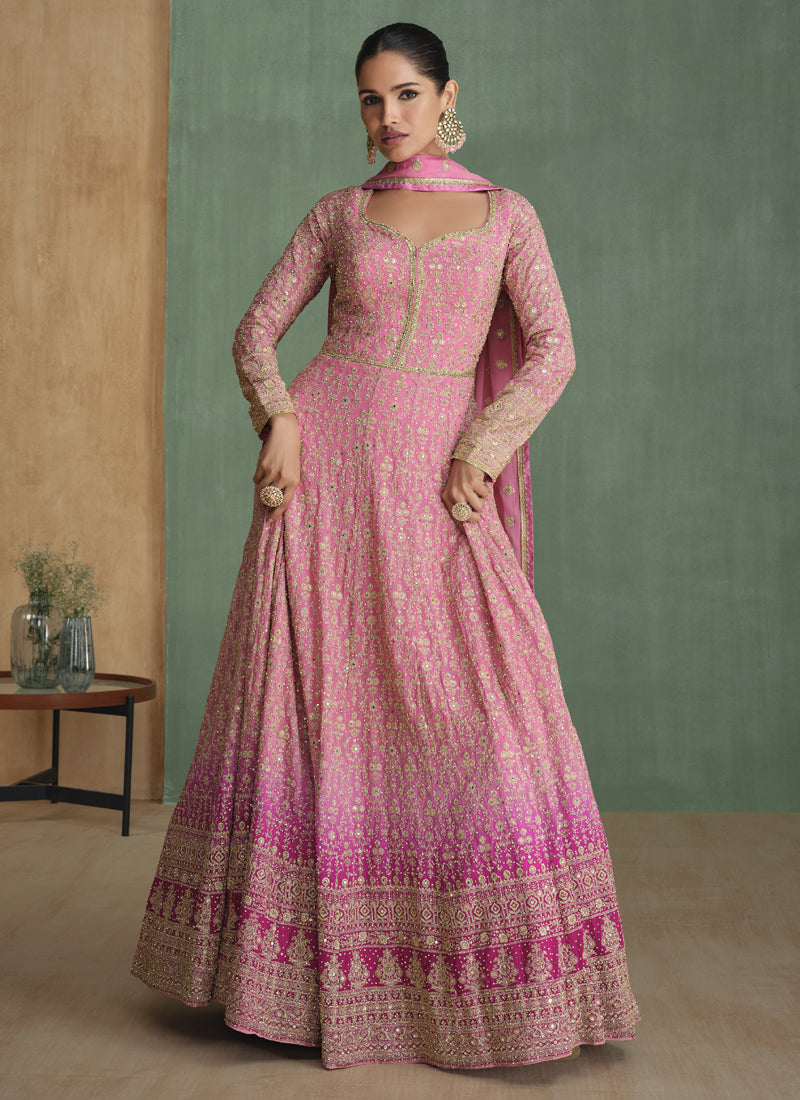 Vegaa Fashion Light Pink Real Georgette Embroidered Anarkali Suit - Distacart