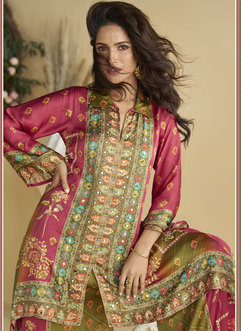 Vegaa Fashion Pink Crepe Silk Emblissed Mirror Work Designer Cord Set