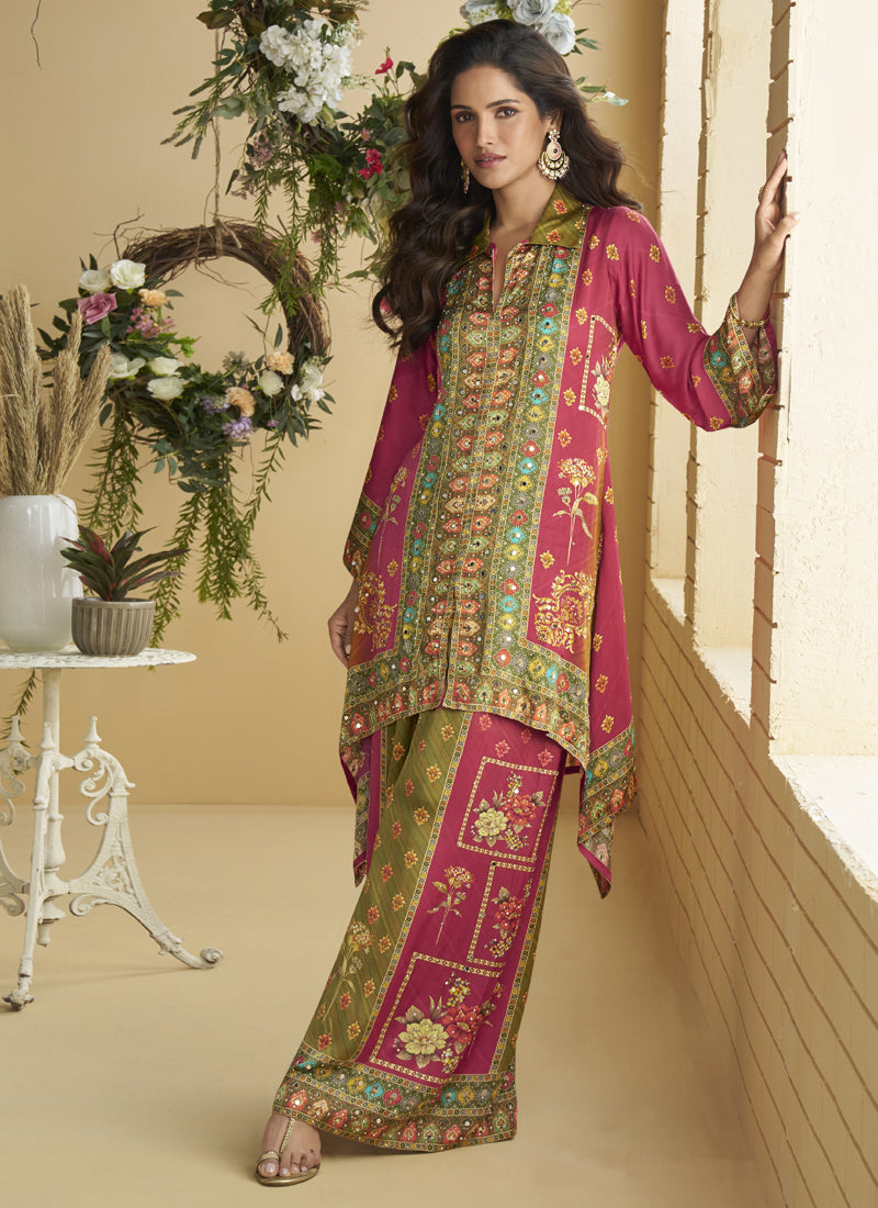 Vegaa Fashion Pink Crepe Silk Emblissed Mirror Work Designer Cord Set