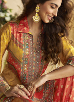Thumbnail for Vegaa Fashion Yellow Crepe Silk Emblissed Mirror Work Designer Cord Set