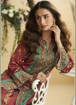 Thumbnail for Vegaa Fashion Maroon Crepe Silk Emblissed Mirror Work Designer Cord Set