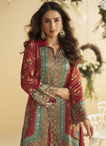 Thumbnail for Vegaa Fashion Maroon Crepe Silk Emblissed Mirror Work Designer Cord Set