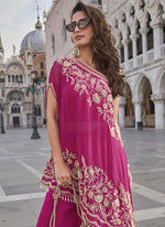 Thumbnail for Vegaa Fashion Pink Crepe Silk Embroidered Western Palazzo With Blouse