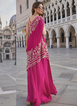 Thumbnail for Vegaa Fashion Pink Crepe Silk Embroidered Western Palazzo With Blouse
