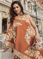 Thumbnail for Vegaa Fashion Orange Crepe Silk Embroidered Western Palazzo With Blouse