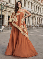 Thumbnail for Vegaa Fashion Orange Crepe Silk Embroidered Western Palazzo With Blouse