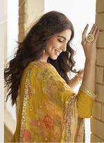 Thumbnail for Vegaa Fashion Yellow Chinon Silk Embroidered Designer Palazzo Suit