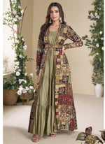 Thumbnail for Vegaa Fashion Beige Georgette Embroidered Gown With Silk Sturg
