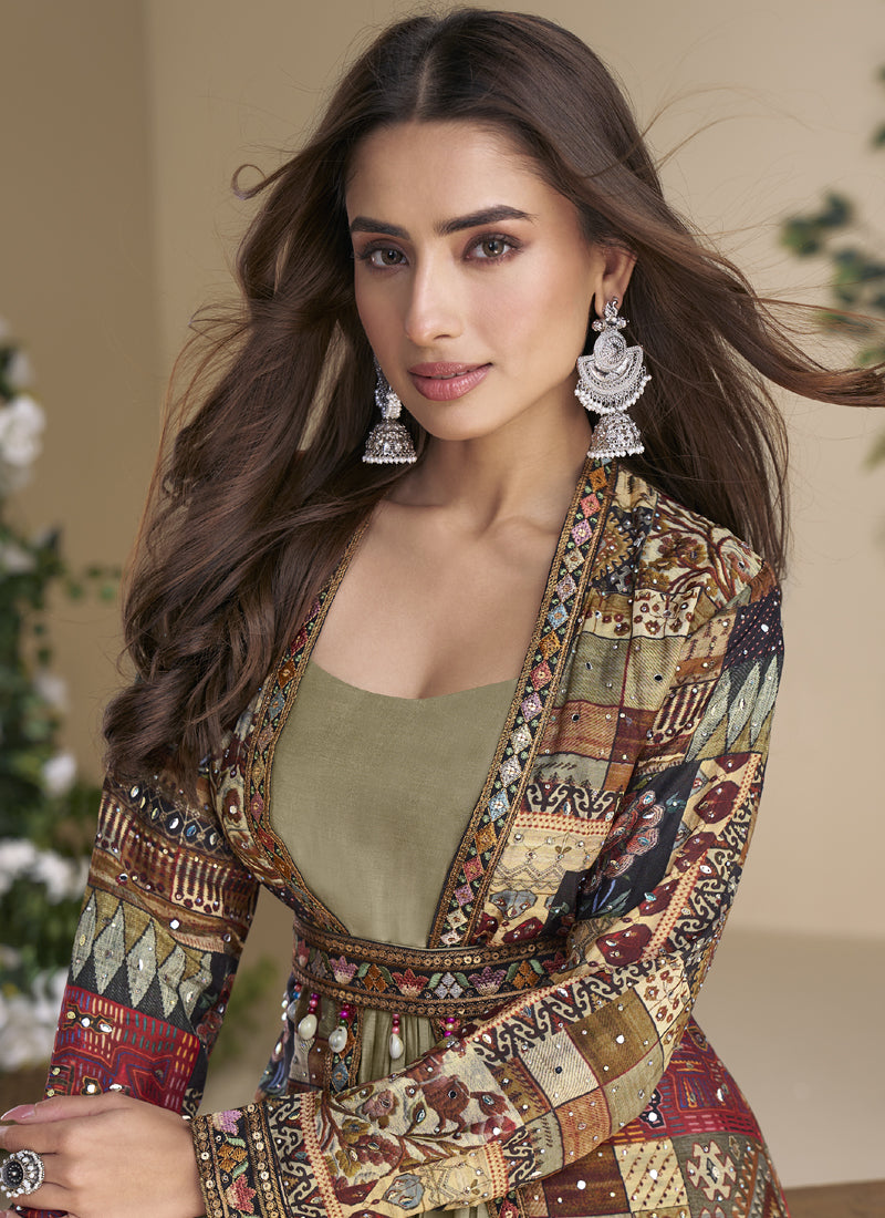 Vegaa Fashion Beige Georgette Embroidered Gown With Silk Sturg