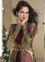 Thumbnail for Vegaa Fashion Brown Georgette Embroidered Gown With Silk Sturg