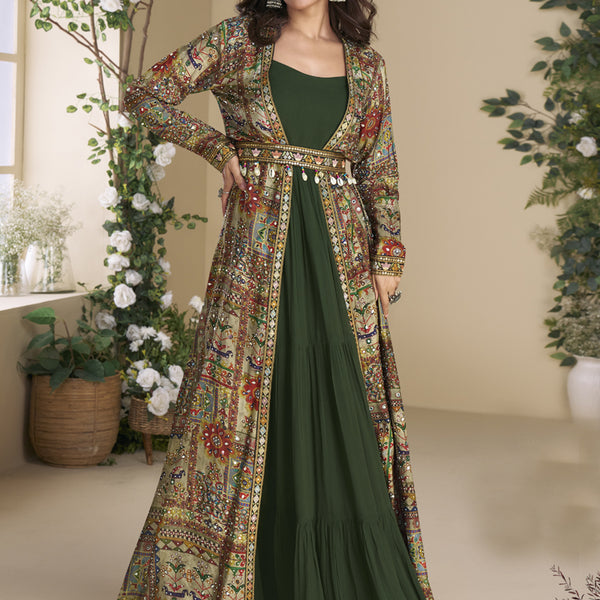 Vegaa Fashion Green Georgette Embroidered Gown With Silk Sturg