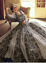 Thumbnail for Vegaa Fashion Light Grey Viscose Shimmer Jacquard Silk Embroidered Gown