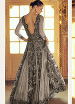 Thumbnail for Vegaa Fashion Light Grey Viscose Shimmer Jacquard Silk Embroidered Gown