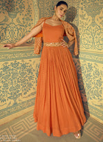 Thumbnail for Vegaa Fashion Orange Viscose Shimmer Jacquard Silk Embroidered Gown