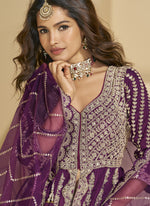 Thumbnail for Vegaa Fashion Purple Chinon Silk Embroidered Lehenga Style Suit