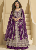 Thumbnail for Vegaa Fashion Purple Chinon Silk Embroidered Lehenga Style Suit