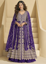 Thumbnail for Vegaa Fashion Violet Chinon Silk Embroidered Lehenga Style Suit