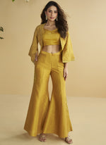 Thumbnail for Vegaa Fashion Yellow Silk Embroidered Designer Palazzo With Jacket