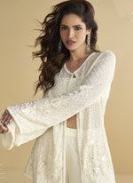 Thumbnail for Vegaa Fashion White Georgette Embroidered Designer Palazzo With Jacket