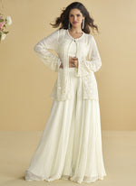 Thumbnail for Vegaa Fashion White Georgette Embroidered Designer Palazzo With Jacket
