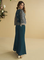 Thumbnail for Vegaa Fashion Aqua Blue Georgette Embroidered Designer Palazzo With Jacket