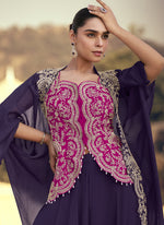 Thumbnail for Vegaa Fashion Purple Chinon Silk Embroidered Western Palazzo Suit - Distacart
